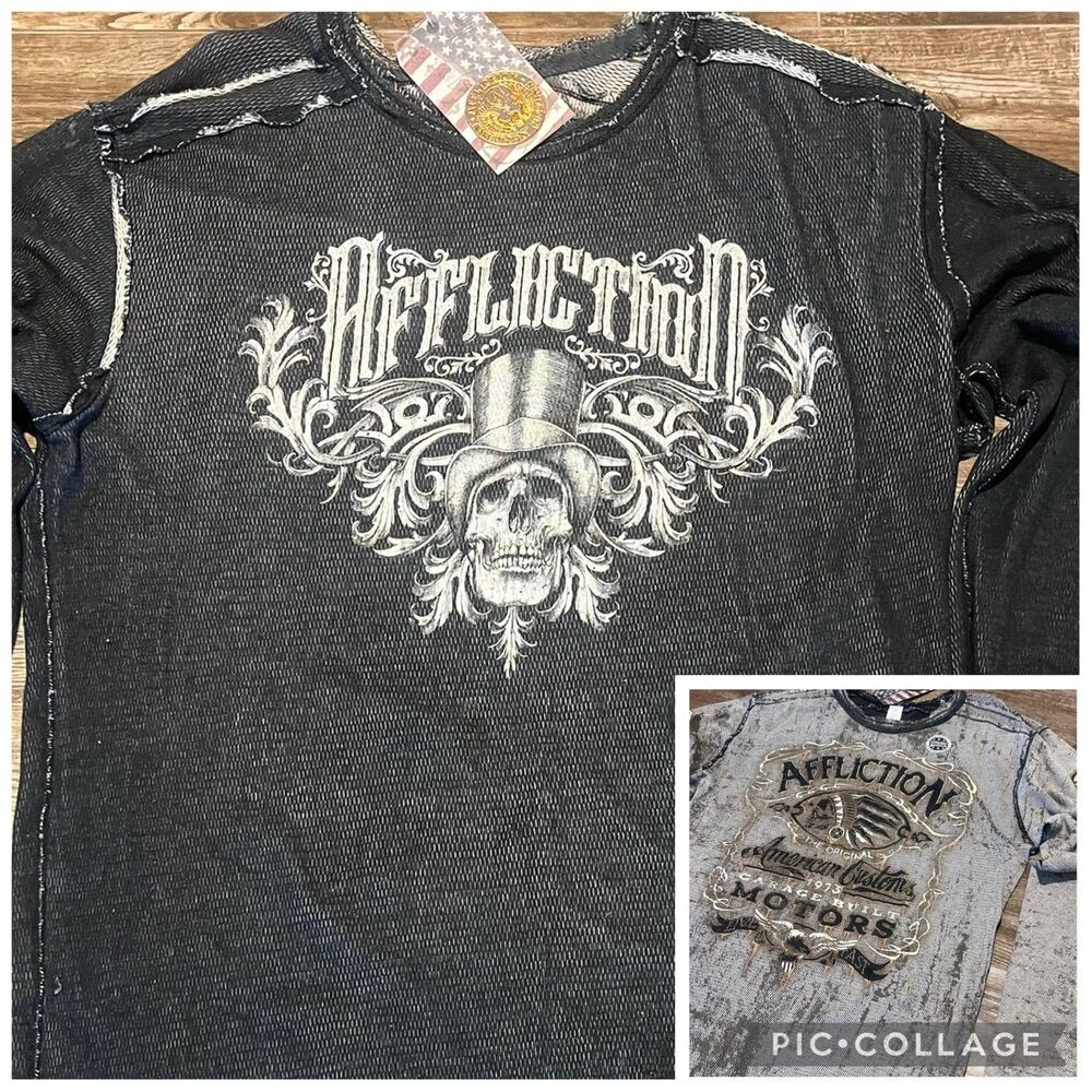 NWT Vintage Affliction Thermal Reversible Shirt Mens XXXL Grunge 3XL Long Sleeve